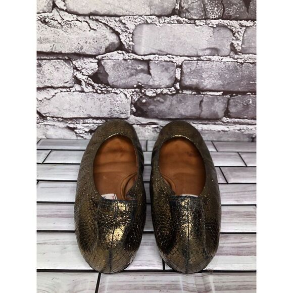 Lanvin Paris Gold Metallic Leather Snake Skin Print Ballet Flats Women Sz 39EU/8 - Picture 8 of 16